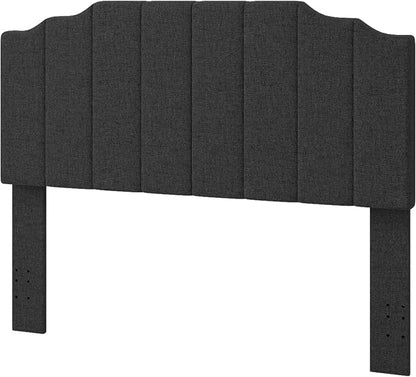 Befurtori Queen Size Headboard Only, Linen Wall Mounted Headboard Queen/Full Size for Adjustable Bed, Modern Vertical Channel Design with Curved Tufted Upholstered Head Board, Dark Gray
