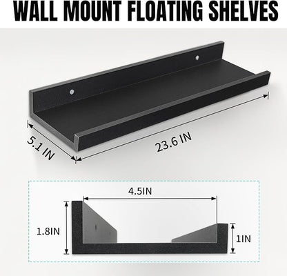 LaVie Home 23.6-Inch Black Floating Shelves for Wall Storage Set of 4 - Modern Minimalist Picture Ledge Shelf Wall Decor for Kitchen, Bedroom, Bathroom, and Living Room