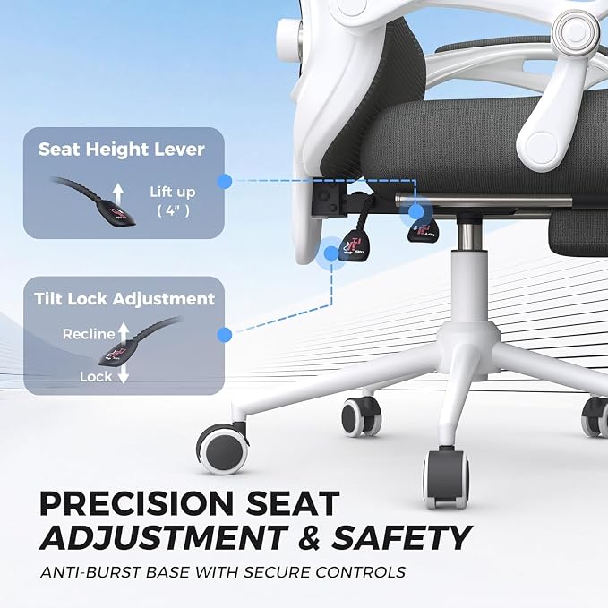 CYKOV Ergonomic Office Chair with Footrest - Adjustable Lumbar Support & Headrest, 90-135° Reclining Mesh Back Computer Chair - Home Office/Gaming, 350lbs Capacity