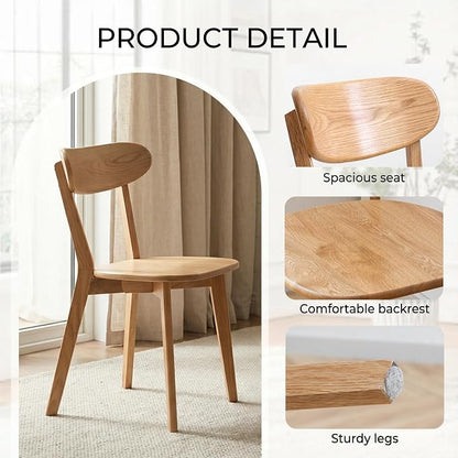 100% Solid Wood Dining Chairs,Mid Century Modern Dining Chairs with Rounded Backrest,Kitchen,Dining Room Chairs Set of 1/2/4 (1, Natural Color)