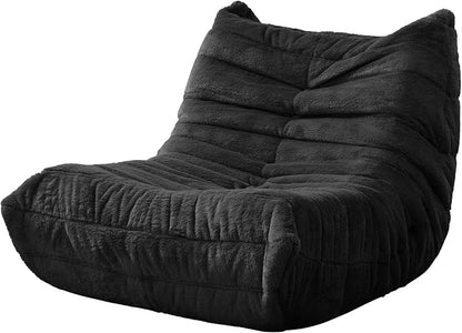 Hobestluk Small Bean Bag Chair Faux Fur Fabric BeanBag Couch for Playroom | Black Plush,Ergonomic Design,Memory Foam,Strong Supportive,No Assembly Required,Decorative Style for Living Room Bedroom