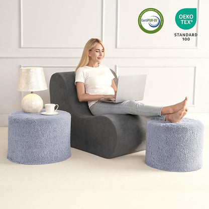 Hansleep Whole Foam Pouf Ottoman, Durable Sturdy Stool with Washable Cover Grey