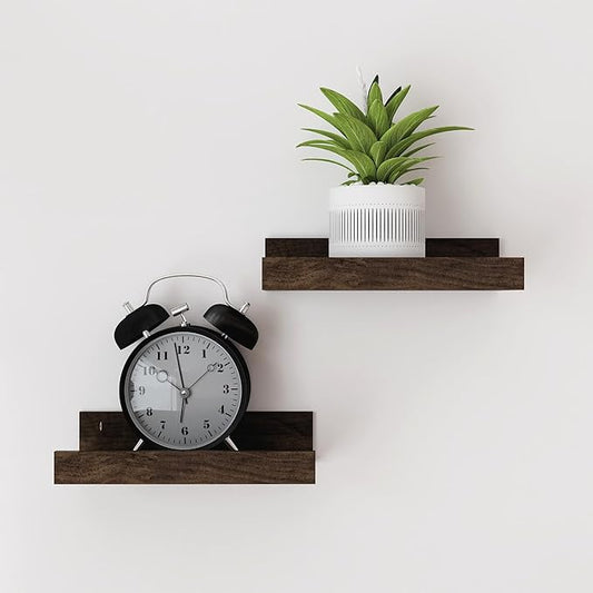 Small Floating Shelves for Wall Decor, Wall Mounted Wood Shelf for Bedroom, Living Room, Bathroom, Kitchen, Nursery, Display Ledge Shelf with Lip Set of 2-8 Inches, Walnut