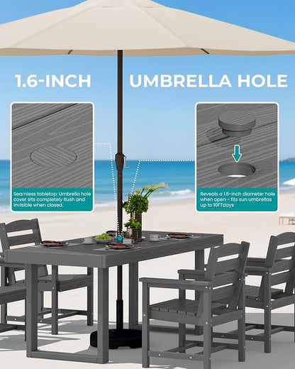 SERWALL HDPE Outdoor Dining Set for 6, 67'' Patio Table and Chairs Set | with Armchair Seat