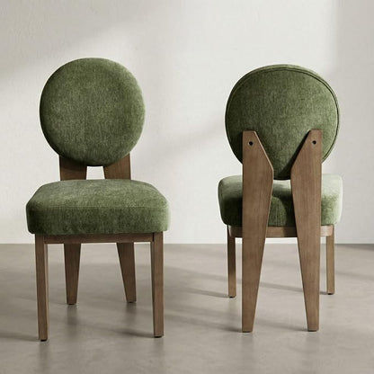 Hyfirm Mid-Century Modern Walnut Dining Chairs Set of 2, Vintage Green Wooden Kitchen Chairs, Retro Upholstered Velvet Cushioned Seat with Curved Backrest, Armless Accent Side Chair for Bedroom