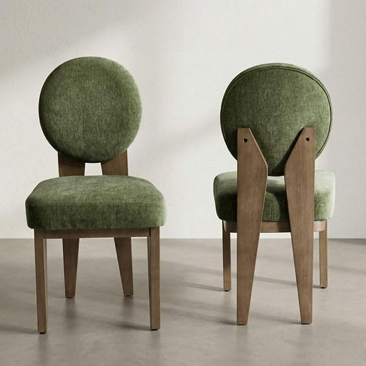 Hyfirm Mid-Century Modern Walnut Dining Chairs Set of 2, Vintage Green Wooden Kitchen Chairs, Retro Upholstered Velvet Cushioned Seat with Curved Backrest, Armless Accent Side Chair for Bedroom