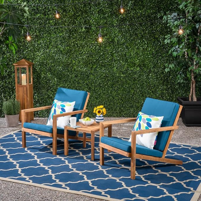 Patio Chat Set, Leah 3-Piece Outdoor Conversation Furniture Set with Chairs and Table for Garden Backyard Porch Deck Balcony Patio Lounge Seating Area