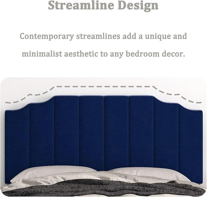 Befurtori Queen Size Headboard Only, Velvet Wall Mounted Headboard Queen/Full Size for Adjustable Bed, Modern Vertical Channel Design with Curved Upholstered Head Board, Royal Blue