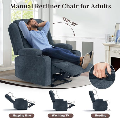 Yolsali Fabric Loveseat Recliner Sofa Set with 2-Tier Cushion, 2+1 Pieces in Living Room, 2 Seater Reclining Loveseat with Removable Console, 1 Oversize Recliner Chair Sofa Seat - Blue