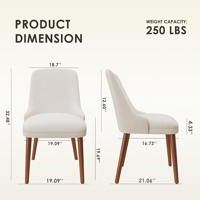 MALOL Upholstered Dining Chairs Set of 2, High-Back Dining Room Chair with Wood Legs, Padded Kitchen Chairs for Dining Room/Restaurant/Cafe, Beige