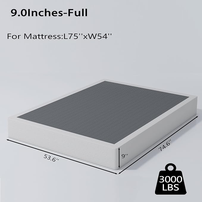 ALDRICH Box Springs Full 9 Inch, Heavy Duty Metal Frame Mattress Foundation with Easy Clean Cover, Noise Free, Easy Assembly