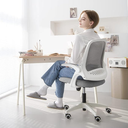 NEO CHAIR Office Desk Gaming Ergonomic Computer Chair with Lumbar Back Support Adjustable Height Swivel Rolling Wheels Flip-up Arms Mesh Chair for Home Vanity (Grey)