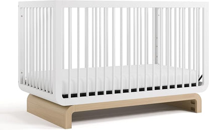 Storkcraft Santorini 5-in-1 Convertible Crib with Toddler Guardrail – GREENGUARD Gold Certified, Conversion Kit Included, 100% Solid Wood, Fits Standard Crib Mattress (White and Driftwood)