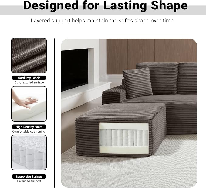 ivoros 150 Inch Modular Sectional Sofa Couch, Oversized Modern Cloud Couch for Living Room, U Shape Couches with 2 Ottomans, USB Ports and Cup Holders, Camel Corduroy Boneless Sofas, Sofa in a Box