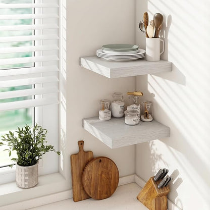 Vivelove 12 Deep Floating Shelves for Wall, 12x12 Inch Shelves for Room Wall Mounted, 2" Thick Floating Shelf for Living Room Bedroom Bathroom Kitchen Laundry Room, Set of 2 White Birch