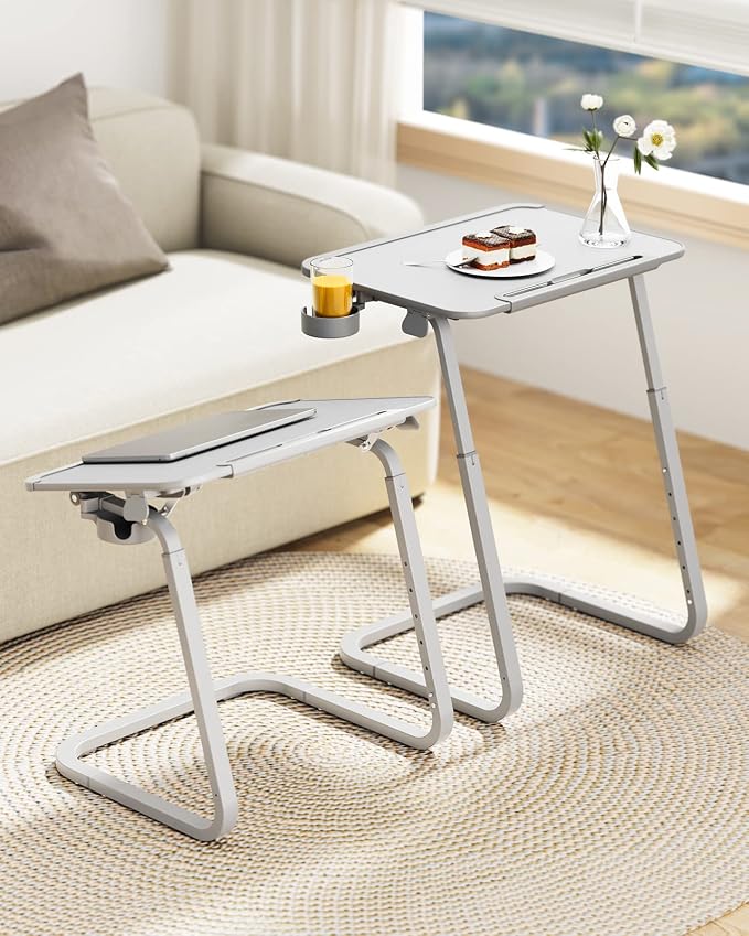 SAIJI Heavy Duty TV Trays Upgraded TV Tables for Eating on Couch | Angle & Height Adjustable Living Room Dinner Table, Laptop Desk for Sofa/Bedside/ Recliner, with Cup Holder and Tablet Slot
