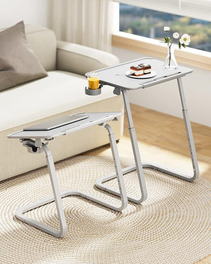 SAIJI Heavy Duty TV Trays Upgraded TV Tables for Eating on Couch | Angle & Height Adjustable Living Room Dinner Table, Laptop Desk for Sofa/Bedside/ Recliner, with Cup Holder and Tablet Slot