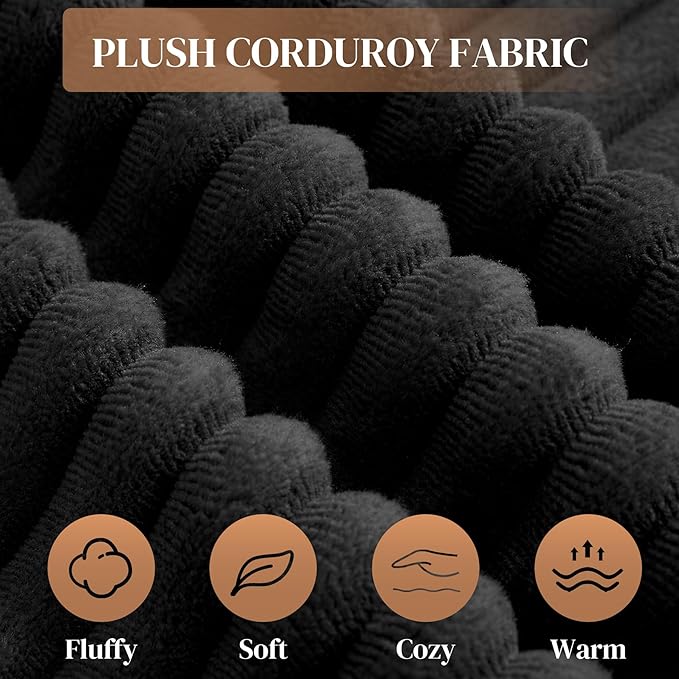96" L Shaped Cloud Boneless Sectional Couches for Living Room, Modern Comfy Modular Deep Seat Memory Foam Compressed Corduroy Sofa Oversized Right Facing Chaise, No Assembly Required, Balck