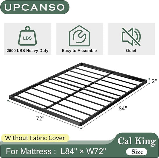 Upcanso California King Box Spring Bed Base 2 Inch, Low Profile Metal Cal King Box Spring Bunkie Board 2 Inch, 3000 Lbs Max Weight Capacity Mattress Foundation, Noise-Free, Easy Assembly