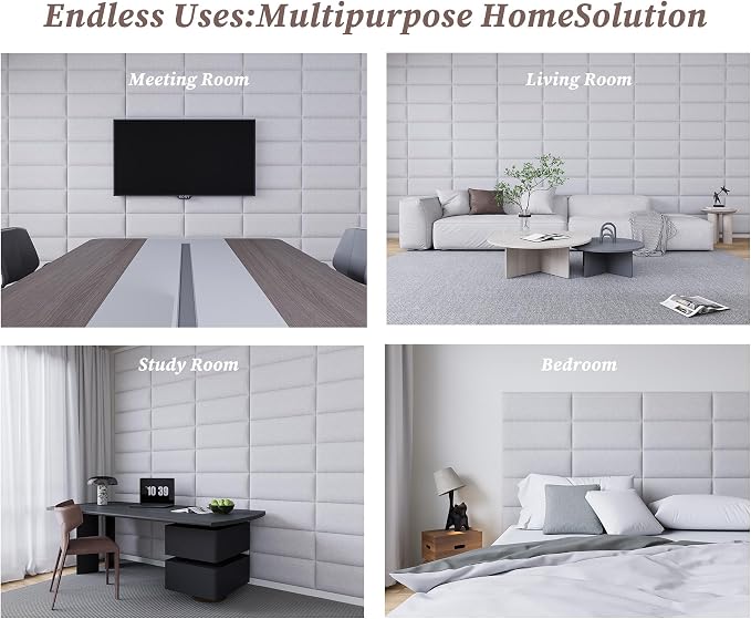 Peel and Stick Upholstered Wall Mounted Headboard Queen Size, 9 Panels Tufted Fabric Headboard,Wall Mounted Headboards, Interior Wall Panels for Bedroom, 10"x24" Light Grey