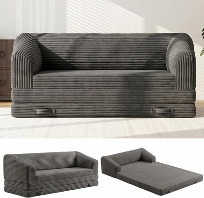 JUIKURY Convertible Sofa Bed, 3-in-1 Foldable Loveseat Couch with Armrest, Corduroy Floor Sofa & Sleeper Bed, No Assembly High-Density Foam Futon Mattress for Living Room, Small Apartment, Dorm