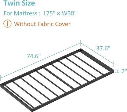 Upcanso Twin Box Spring Bed Base 2 Inch, Low Profile Metal Boxspring Twin Bunkie Board 2 Inch, 2000 Lbs Max Weight Capacity Mattress Foundation, Noise-Free, Easy Assembly