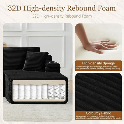 125" Modular Sectional Sleeper Sofa, Boneless Cloud Couch for Living Room, U Shaped 5 Seat Sofa with 2 Storage Pockets& 2 Cup Holders, Free Combination, No Assembly Required (Black, 125")