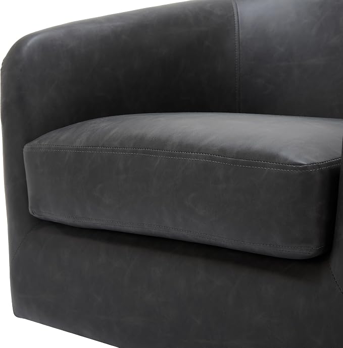 Swivel Accent Chair, Faux Leather Barrel Club Arm Chair Upholstered Round Armchair for Lving Room, Modern Small Bedroom Reading Seat - Black
