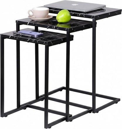 SUPER DEAL Nesting Tables Set of 3, Industrial C Shaped End Table Stackable Coffee Table Heavy Duty Metal Frame for Small Space, Living Room, Bedroom, Side Table Tray for Laptop Snack, Black