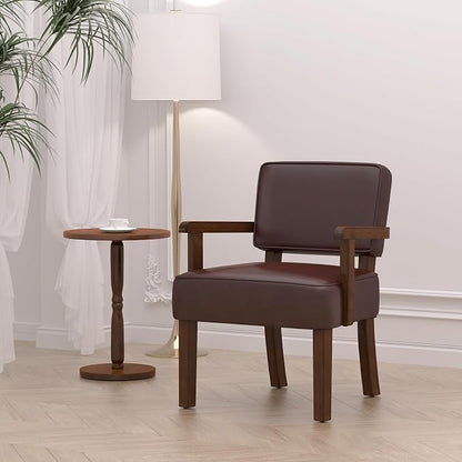 FAGAGA Accent Chair, PU Leather Living Room Chairs Oversized with Soft Seat and Armrests, Armchair for Bedroom, Dinning, Reading, Waiting Rooms (Leather Cherry)