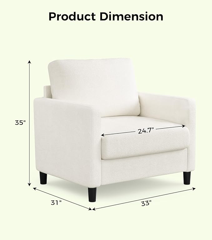 Welzona Sofa Accent Chair, 33" Reading Chair for Bedroom, Tool-Free Setup Living Room Accent Chairs, Comfy Arm Chairs Living Room, All-Wood Reading Nook, Beige