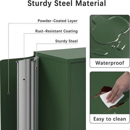 Metal Locker Storage Cabinet, Accent Sideboard Cabinet with Adjustable Shelves for Home Office, Garage, Kitchen, Living Room, Kitchen (Green, 40" H-Metal Doors)
