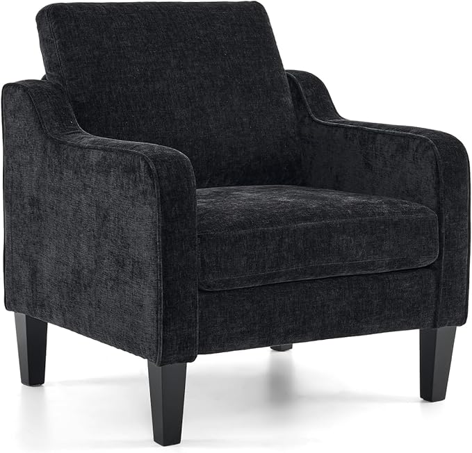 VINGLI Mid-Century Modern Accent Chair, Black Chenille, 30" (W) x 30.7" (D) x 33" (H), 1 Seat, 380 lbs Weight Capacity