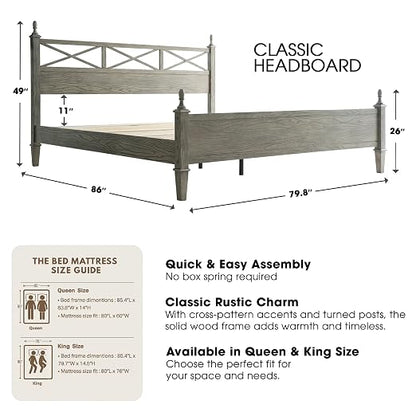 King Size Platform Bed Frame with Solid Wood Headboard & Footboard, 12 Heavy-Duty Slatted, Metal Legs, Anti-Slip & Noise-Free, Easy Assembly, No Box Spring Needed, Weathered Gray Oak Finish RIK-34