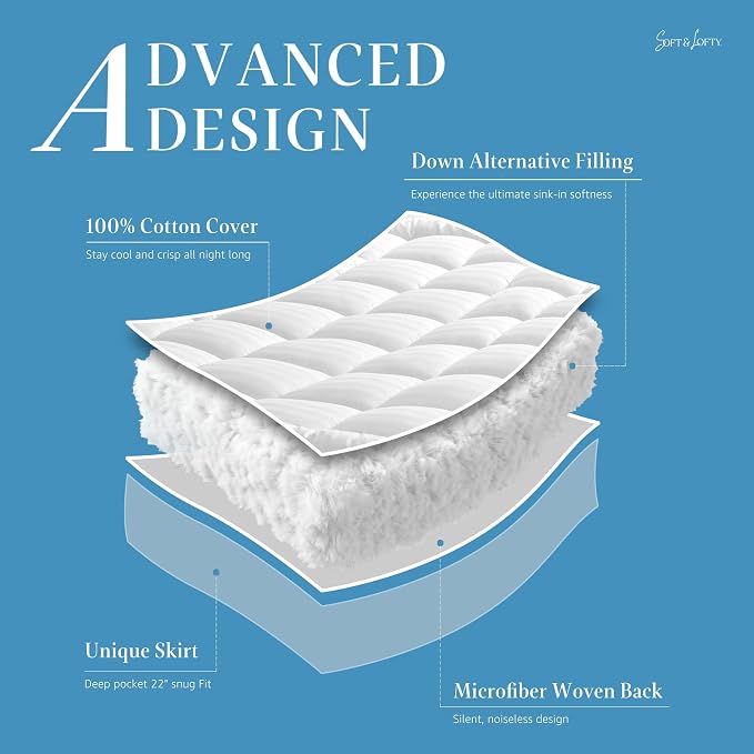 Twin XL Mattress Pad for Dorm Room, Thick Quilted Mattress Topper with 8-22" Deep Pocket, Breathable Cotton Top Fitted Mattress Cover, Cooling & Cloud-Like Comfort (39 x 80 Inches, White)