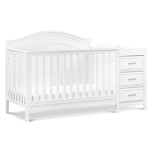 Davinci Charlie 4-in-1 Convertible Baby Crib w/Changing Table, White | Greenguard Certified Baby Crib Convertible to Toddler Bed, Daybed, Full-Size Bed - Changing Table Combo w/ Extra Storage
