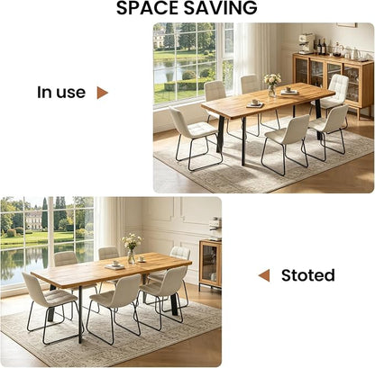 Extendable Dining Table Set for 6 to 8 People, 63" to 78.7" Modern Kitchen Table Set with 6 Chairs, MDF Dining Room Table and Chairs with Removable Extension Leaf (Walnut Table+U-Shaped White Chairs)
