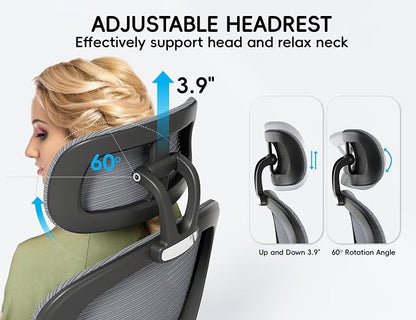 TRALT Office Chair - Ergonomic Office Chair with Back Support, Home Office Desk Chairs, 330lbs Wide Seat Big and Tall Office Chairs with Headrest, Comfy Desk Chairs (Grey Black)
