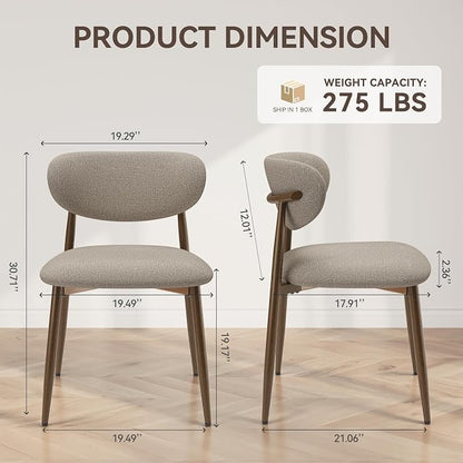 MALOL Dining Chairs Set of 2, Curved Back Kitchen Room Chairs with Metal Legs and Anti Slip Pads, Upholstered Dining Chair for Home and Restaurant, Camel