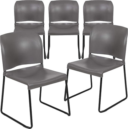 Flash Furniture Hercules Series Contoured Stacking Chairs for Waiting Rooms and Offices, Ergonomic Lobby Chairs with Curved Back, Set of 5, Gray