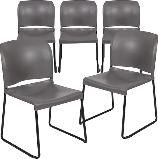 Flash Furniture Hercules Series Contoured Stacking Chairs for Waiting Rooms and Offices, Ergonomic Lobby Chairs with Curved Back, Set of 5, Gray