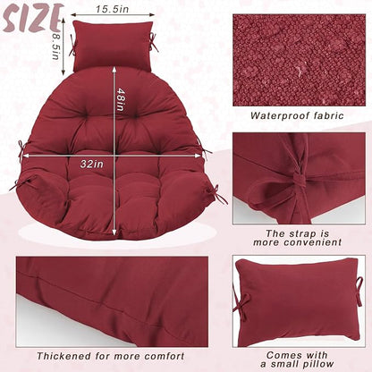 Tudomro Brick Red Waterproof Egg Chair Cushion with Pillow Filling 2.58 kg Replacement Rocking Wicker Chair Cushion 48" x 32" High Back Hanging Swing Hammock Pad Thicken for Outdoor Patio Garden