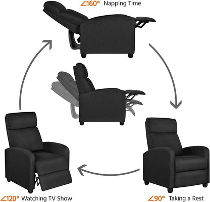 Topeakmart Fabric Recliner Sofa Push Back Recliner Chair Adjustable Modern Single Reclining Chair Upholstered Sofa with Pocket Spring Living Room Bedroom Home Theater Matte Black