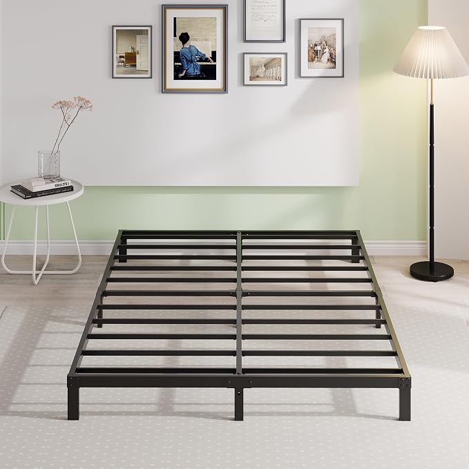 EMODA 6 Inch King Bed Frame No Box Spring Needed, Heavy Duty Metal Platform with Steel Slats, Noise Free, Easy Assembly, Black