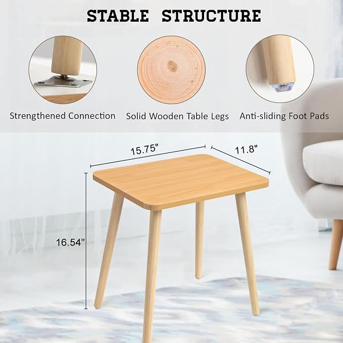 FORAOFUR Side Table, Modern Small End Table, Wood Nightstand for Living Room, Bedroom and Balcony, Rectangular Accent Table Home Decor, Easy Assembly, Natural | Natural wood, modern rectangular, fits living/bedroom/balcony, compact, versatile, sturdy n...