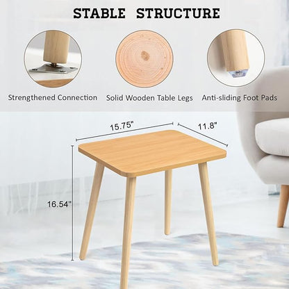 FORAOFUR Short Side Table for Living Room, Mini End Table x2 | 2 Pack Natural wood, modern rectangular, fits living/bedroom/balcony, compact, versatile, sturdy nightstand, quick assembly