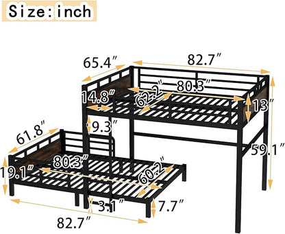 Queen Over Queen Metal Bunk Bed, Heavy Duty Convertible Bunk Bed Frame with Headboard & Full Guardrails, Can Be Split into Two Platform Beds or Loft Bed, Vintage