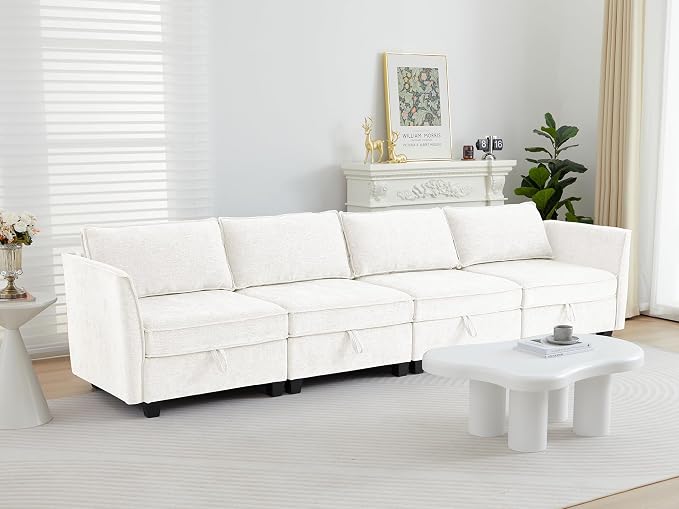 ORRD Modular Sectional Sofa, Convertible Couch with Storage, 4 Seater Sofa Modular with Reversible Chaise for Living Room, Office (Beige)