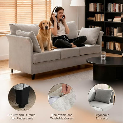 Mid Century Modern Sofa 3 Seat Couch 65.35" W Deep Seat Sofa for Living Room, 3 Person Seater Fabric Couch Sofa Comfy Sleeper Sofa for Apartment Bedroom