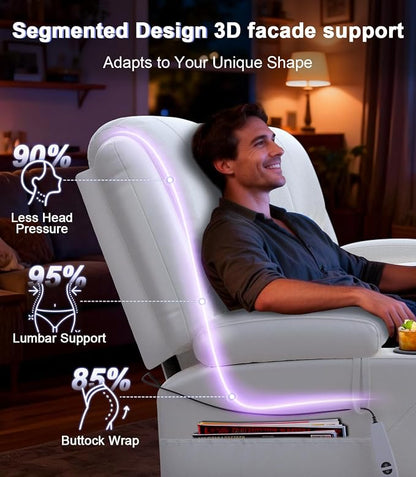 Power Loveseat Recliner Sofa, Removable Armrest 3 Seats Power Reclining Loveseat with Remote Liftable Console, Wall Hugger RV Theater Seating with Storage & USB & RGB (PU, White)